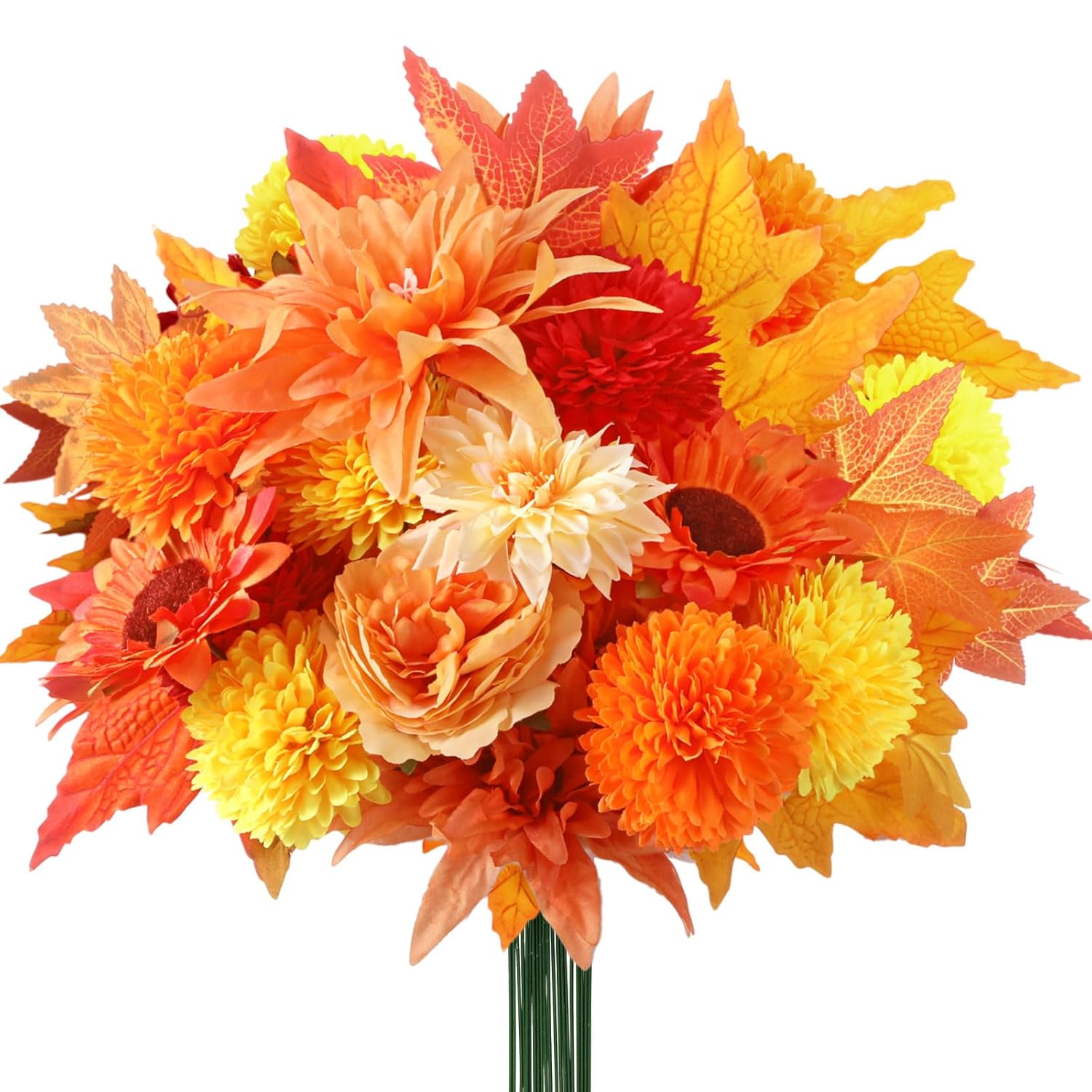 87 Pcs Artificial Thanksgiving Flowers Bouquets Fall Chrysanthemums Ball Flowers Maple Leaf Sunflower Head Accessories For Thanksgiving Diy Wreath Floral Arrangements Table Centerpiece Decor
