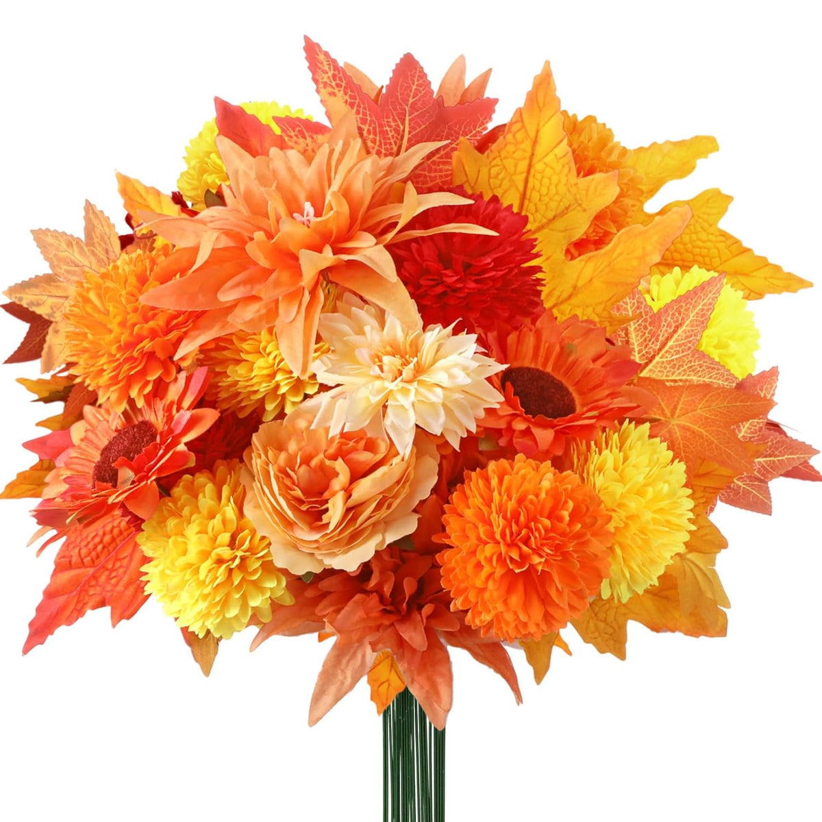 87 Pcs Artificial Thanksgiving Flowers Bouquets Fall Chrysanthemums Ball Flowers Maple Leaf Sunflower Head Accessories For Thanksgiving Diy Wreath Floral Arrangements Table Centerpiece Decor