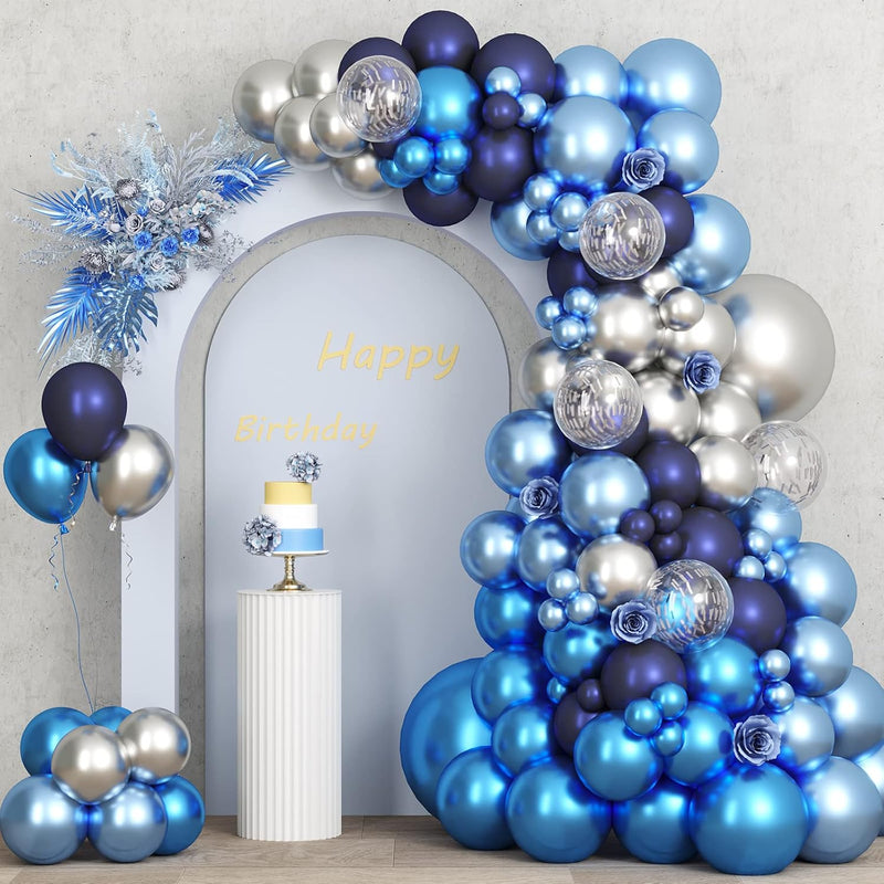 87Pcs Metallic Blue Silver Balloon Garland Arch Kit, 18 12 10 5 Inch B