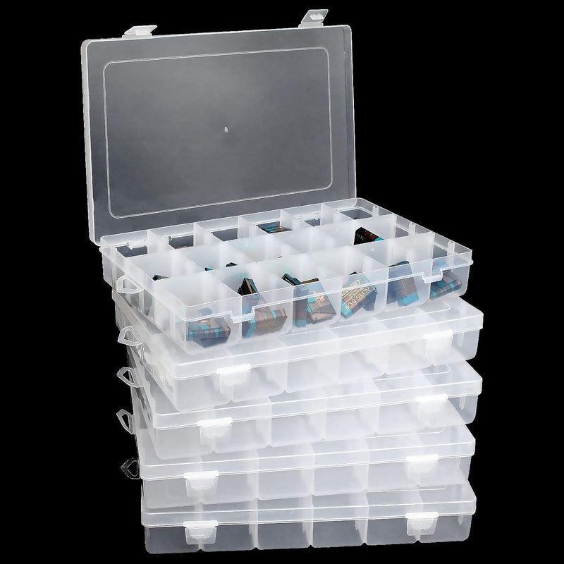 5Pack Plastic Organizer Box With Adjustable Dividers, 18 Compartments