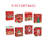 Christmas Gift Bags Set Of 8 - White Bags With Skibobs Design(8Pcs With Different Patterns, 24Pcs Tissue Paper Included, Medium Size 4.3"X 7.7"X 9.6")
