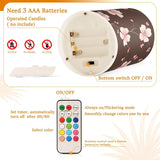 Pink Cherry Blossom Flower Pattern Flameless Candles Flickering Led Candles With Remote Timer Battery Operated Pillar Candles Set Of 2 For Dinner Holiday Decor