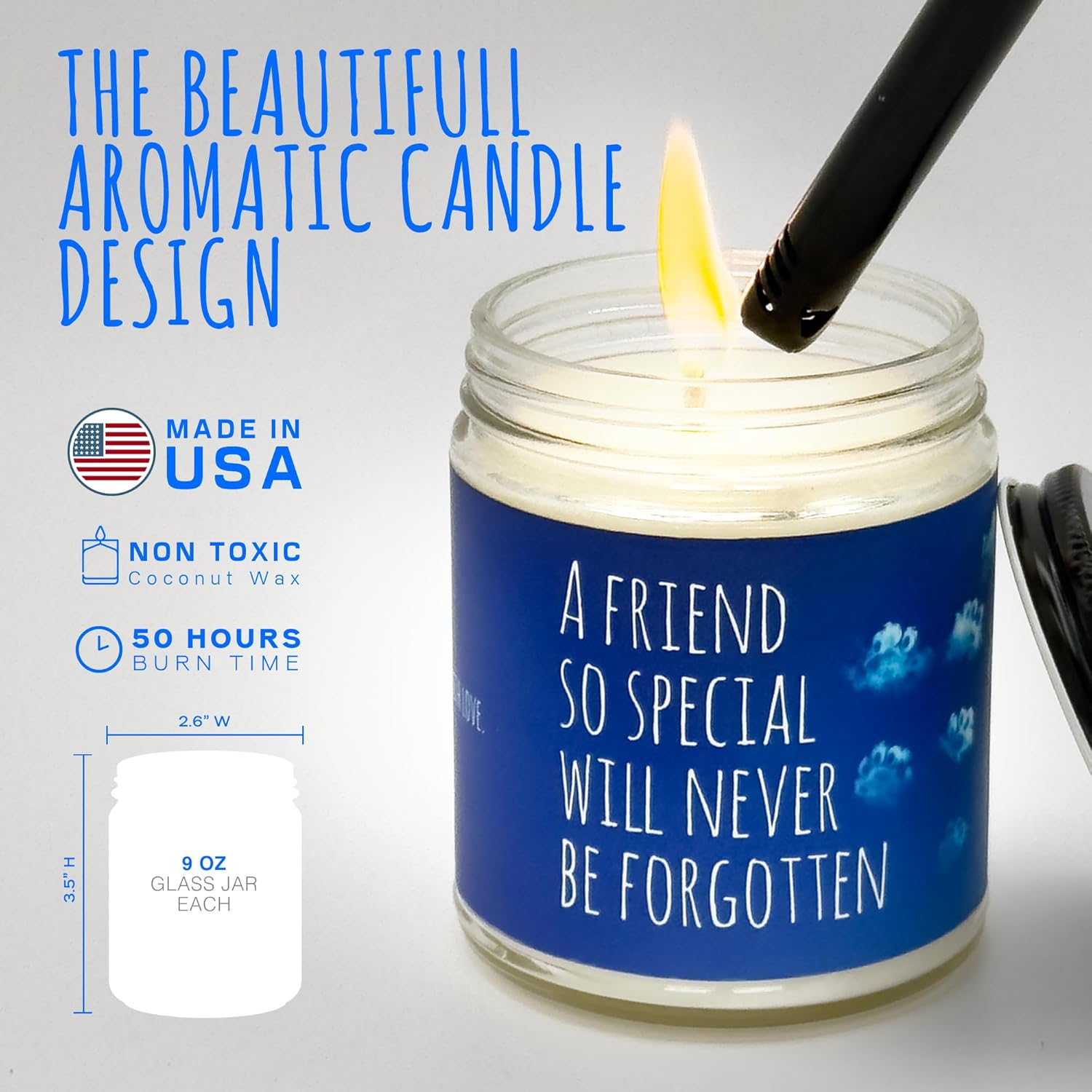 Back to Basics Pet Memorial Candle | Gifts for Loss of Dog or Cat - 9oz Lavender Scented Candle, Non-Toxic Vegan Soy Coconut Wax with Gift Box, Think of You, Grief