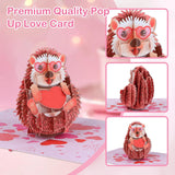 3D Hedgehog Pop Up Valentine Card - 5X7 Cute Animal Valentines Day Greeting Card With Envelope, Anniversary Birthday Gift For Kids Her Him Husband Wife Couple