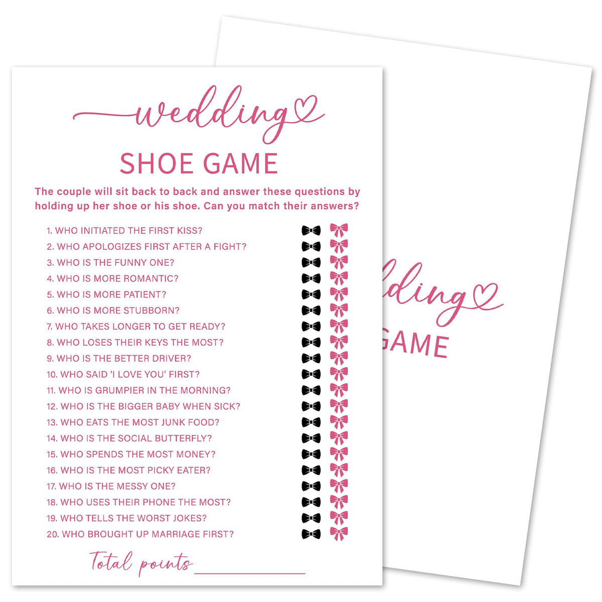 Wedding Shoe Game Cards, Minimalism Wedding Shower Game, 30 Wedding Games Cards, Pink Bridal Shower Games Engagement Party Favors Supplies - B06