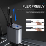 Retractable Car Charger 4 In1 Fast Car Phone Charger 100W Usb C Car Charger Adapter (2.6Ft) And 2 Usb Ports Car Fast Charger (Type C+A)