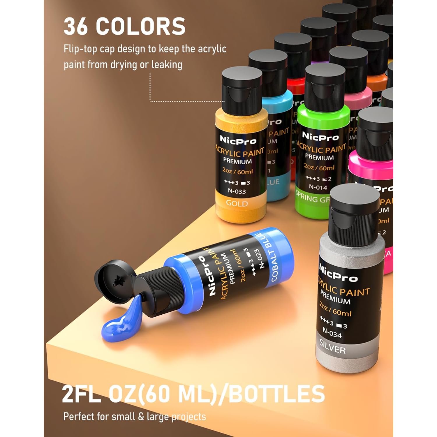 36 Colors Acrylic Paint Set With 12 Brushes & Palette, Non Toxic Art Supplies Kit For Fabric Painting, Canvas, Clay, Wood, Rock & Ceramic, Rich Pigments For Adults, Beginners, Professional Artist (2 Oz, 60 Ml)