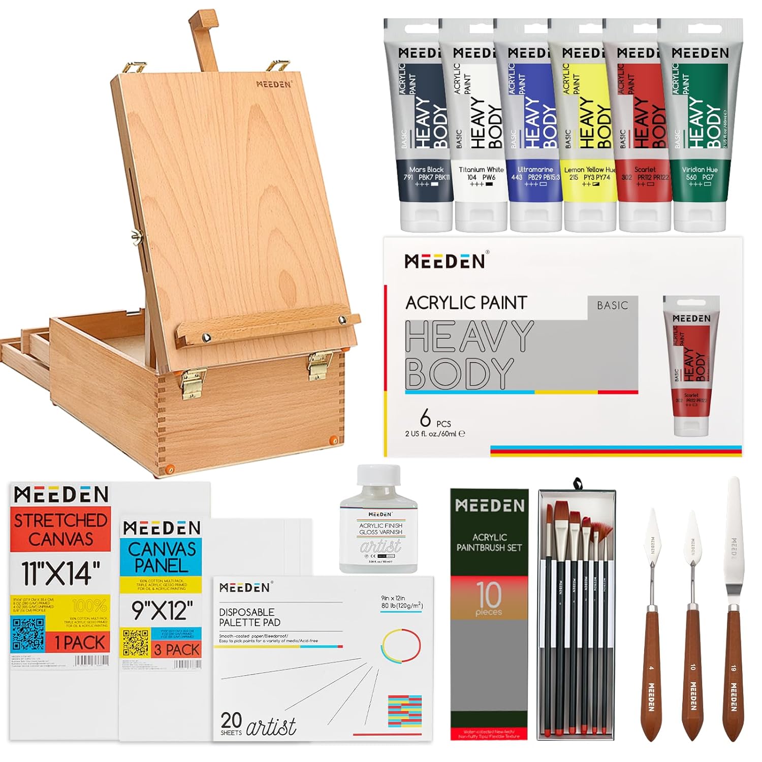 Acrylic Paint Set - 35 Pcs Painting Kits For Adults With Tabletop Sketch Box Easel, Paint Brushes, Heavy Body Acrylic Paints, Canvas & Accessories - Premium Art Supplies For Beginners & Artists
