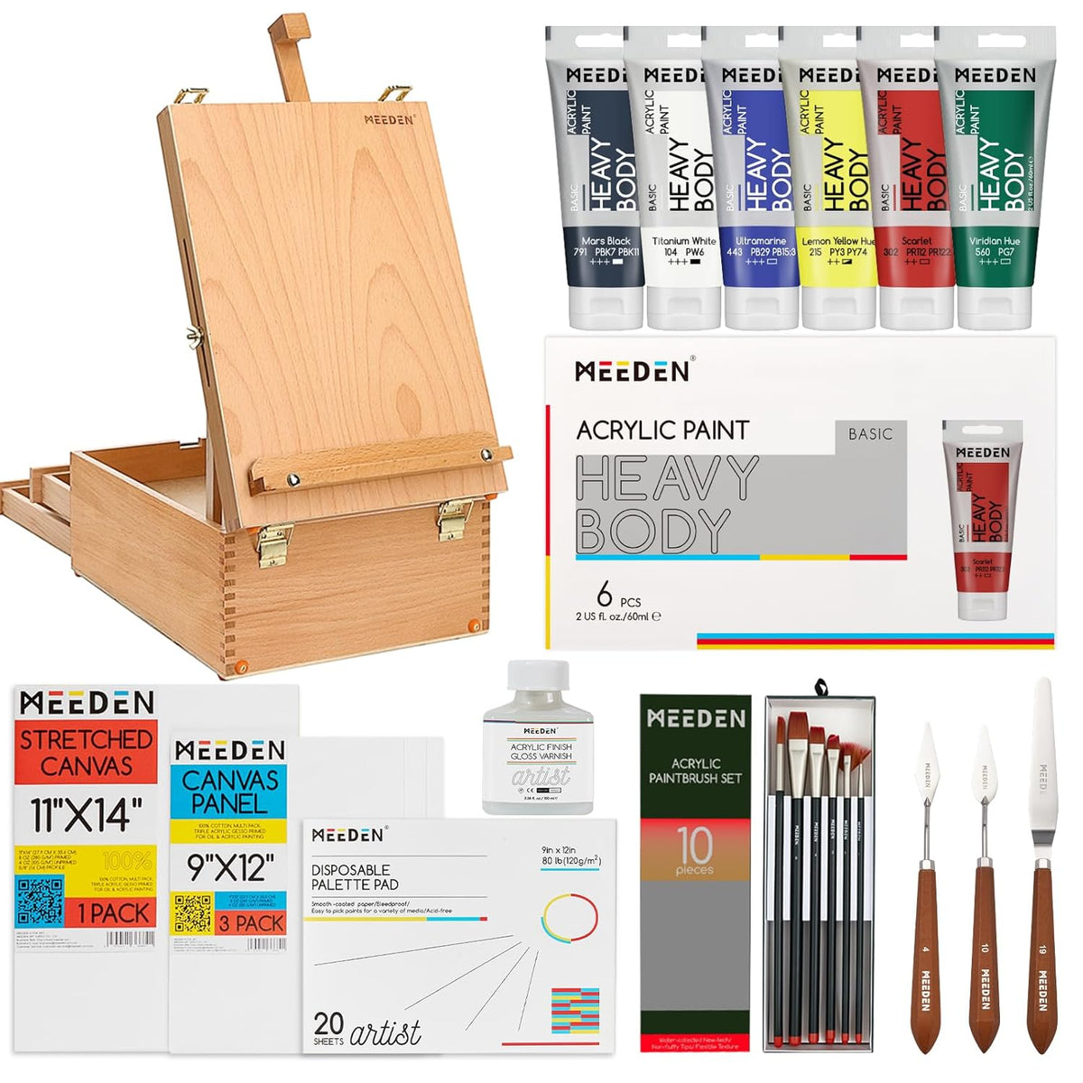 Acrylic Paint Set - 35 Pcs Painting Kits For Adults With Tabletop Sketch Box Easel, Paint Brushes, Heavy Body Acrylic Paints, Canvas & Accessories - Premium Art Supplies For Beginners & Artists
