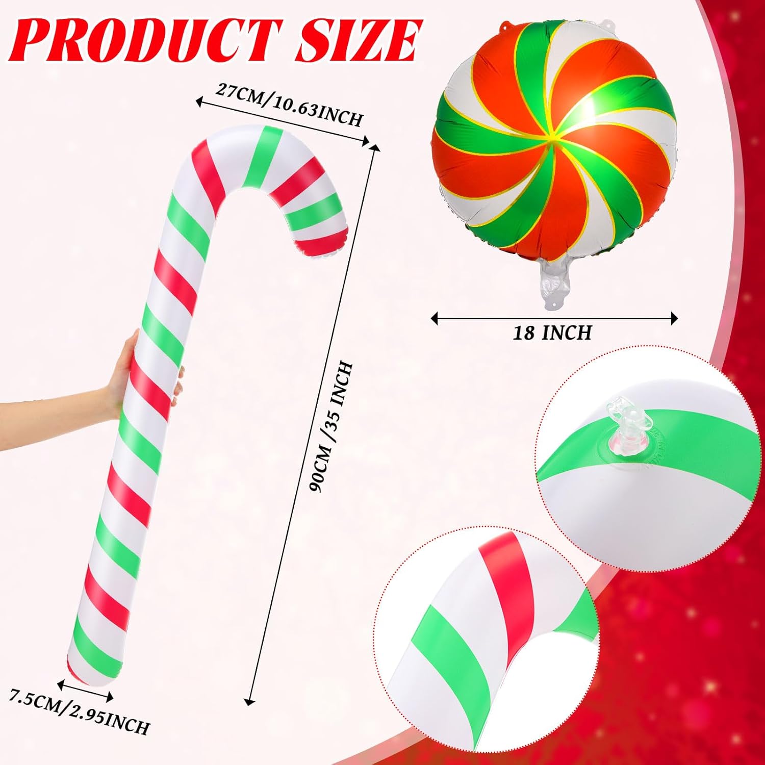 12 Pcs Inflatable Candy Canes For Christmas 35 Inch Jumbo Santa Candy Canes 18 Inch Lollipop Balloon Christmas Tree Hang