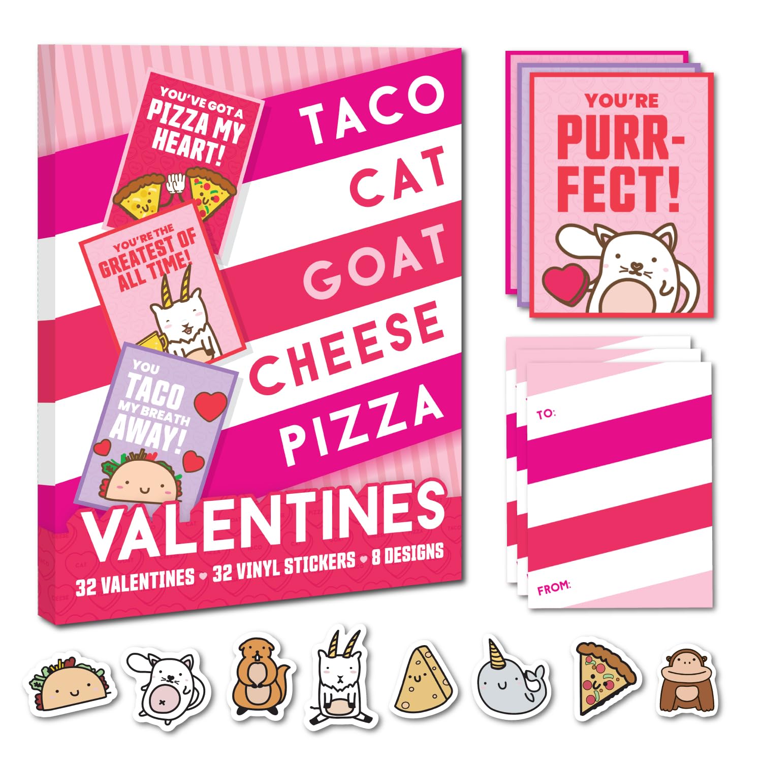 Dolphin Hat Games Valentine'S Day Cards - Great For Kids' School And Classroom Exchange - Includes Durable Vinyl Stickers - 32 Count