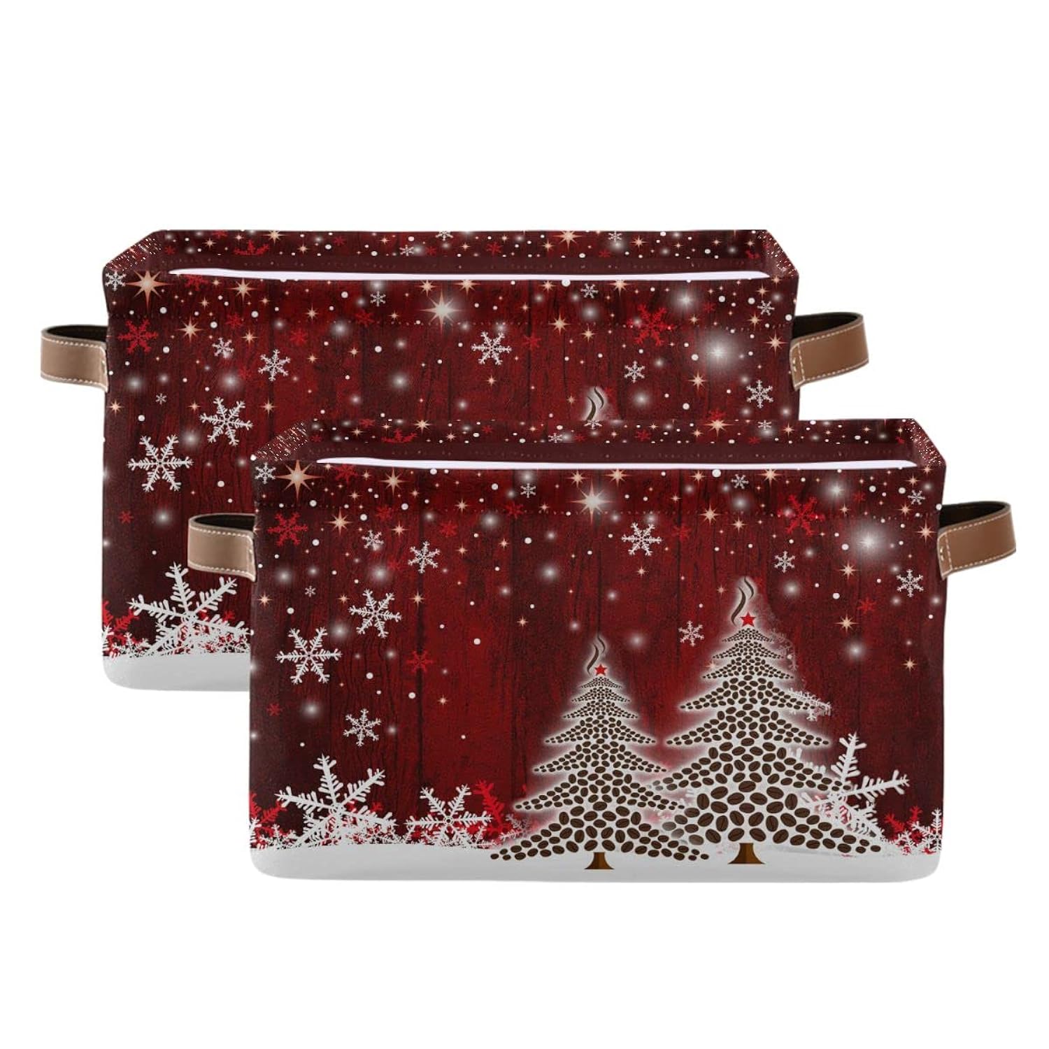 Christmas Tree Red Storage Basket Fabric Laundry Baskets Winter Snowflake Snowman Xmas Storage Boxes Organizer Bag For Baby Cloth Dog Toy Book Storage Cubes Shelf Closet Bins 16×12×8 Inches