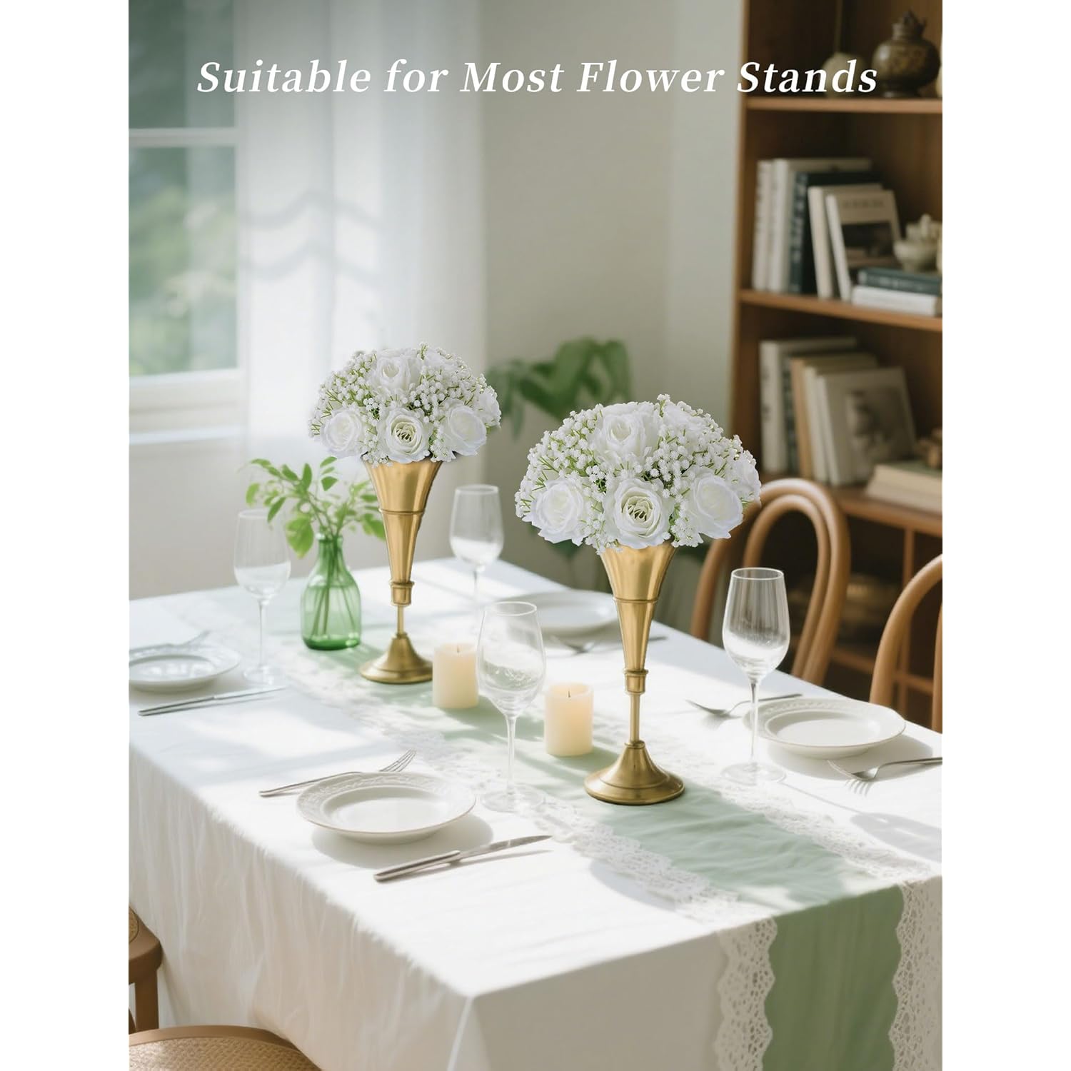 Babys Breath Artificial Flowers: 2 Pcs White Rose Babys Breath Fake Flower Balls Centerpieces For Wedding Table - Faux Silk Kissing Floral Arrangements For Home Party Event Decoration