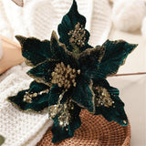 Pack Of 6 Glitter Poinsettia Flower 11 Inches Large Artificial Christmas Flower Decoration Christmas Tree Ornaments Wreath Garland Decoration (Green)