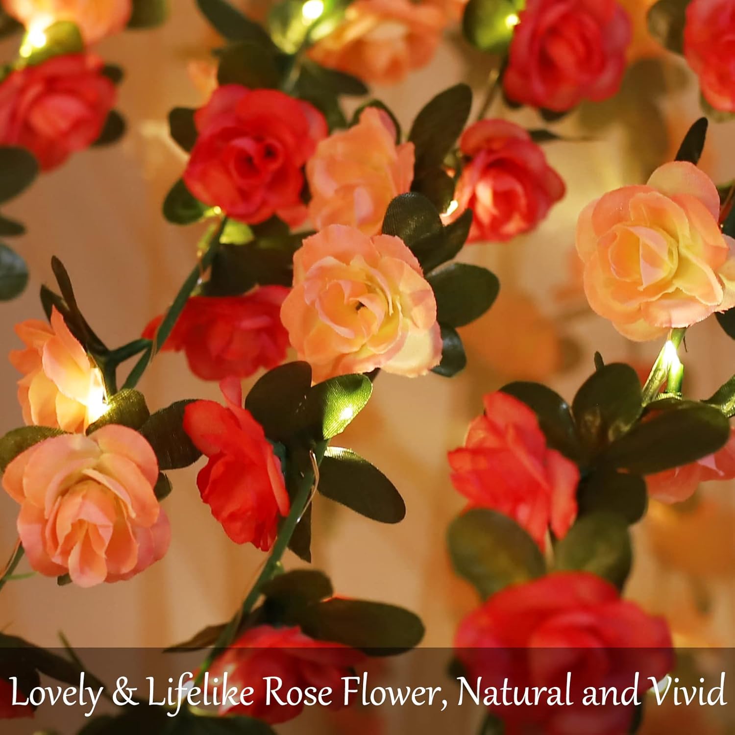 30 Led Rose Flower String Lights 8.2Ft Artificial Flower Garland With Lights Hanging Fake Rose Flower Vine Lights For Garden Wedding Party Decor Birthday Bedroom Wall Decor