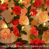 30 Led Rose Flower String Lights 8.2Ft Artificial Flower Garland With Lights Hanging Fake Rose Flower Vine Lights For Garden Wedding Party Decor Birthday Bedroom Wall Decor
