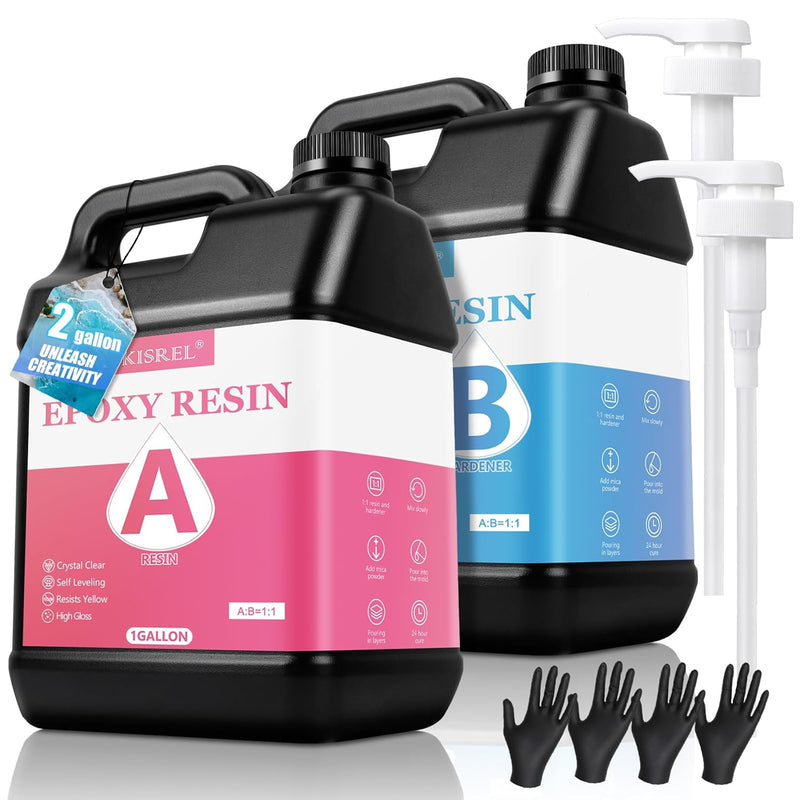 Epoxy Resin 2Gallon - Crystal Clear Epoxy Resin Kit - No Yellowing No Bubble Art Resin Casting Resin For Art Crafts, Jewelry Making, Wood & Resin Molds(1 Gallon X 2)