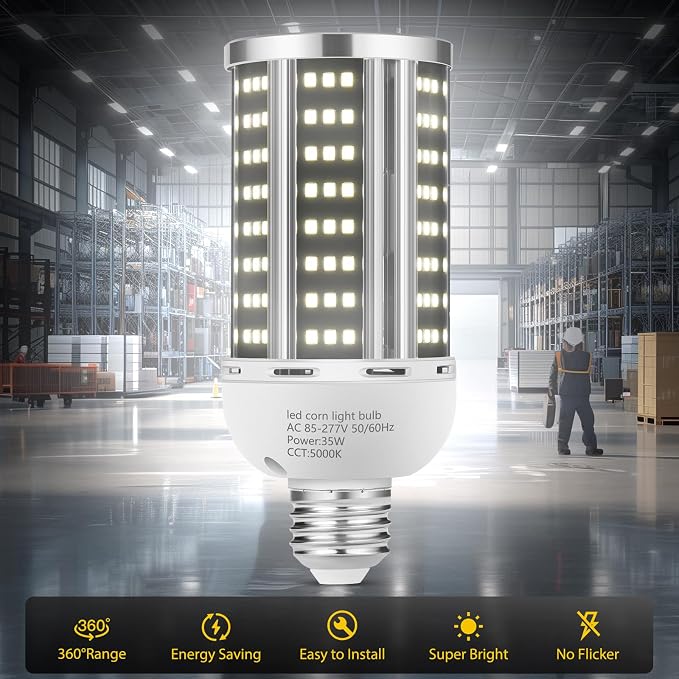 6 Pack 35W LED Corn Light Bulbs 300W Equivalent 5000K Daylight 5000 Lumens E26 E39 Base