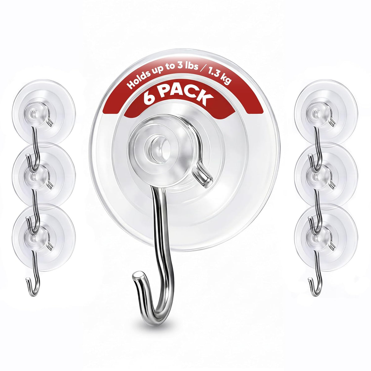 Suction Cup Hooks For Shower 6Pack – Max Load 3Lb Christmas Heavy Duty Suction Cup Hooks – Heavy Duty Wreath Hanger For Bathroom, Window, Towel, Shower Wall, Tile, Glass Door, Camper