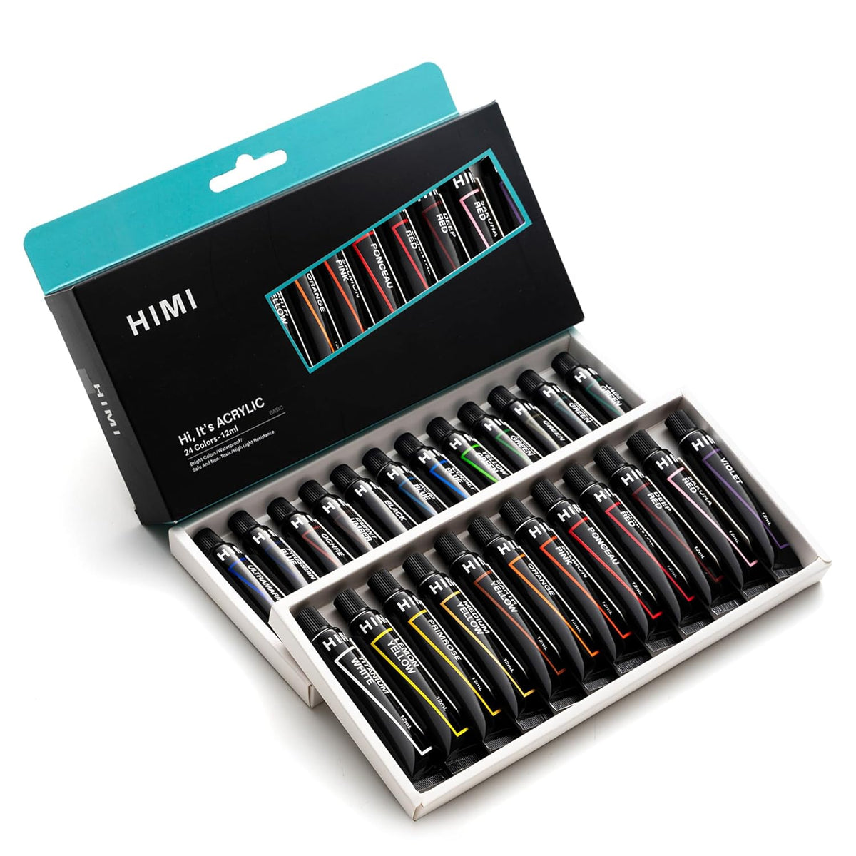 Acrylic Paint Tubes 24 Colours 12Ml, 0.4 Us Fl Oz Tubes Craft Paint, Non Toxic Acrylic Paint For Artist ?Perfect For Canvas, Wood, Fabric, Leather, Cardboard, Paper, Mdf And Crafts