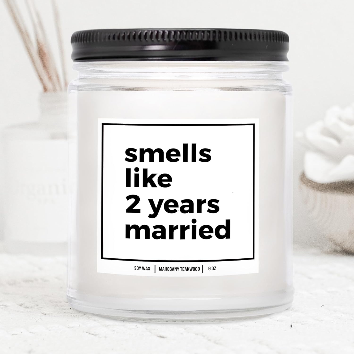 You Nique Designs 2 Year Anniversary Candle - 2Nd Wedding Gift For Her, Him - 2Nd Wedding Candle For Wife, Husband - Two Year Anniversary Ideas (Mahogany Teakwood)