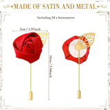 24 Pcs Boutonniere Rose Boutonniere Wedding Buttonholes Pocket For Men Wedding For Prom Party(Red)