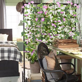 2Pcs Artificial Vines,15Feet Morning Glory Hanging Plants Silk Garland Fake Green Plant Home Garden Wall Fence Stairway Outdoor Wedding Hanging Baskets Decor Purple