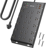 Home Theater Surge Protector Power Strip 12 Outlets 8FT Flat Plug Extension Cord 2880J TV Ethernet Protection