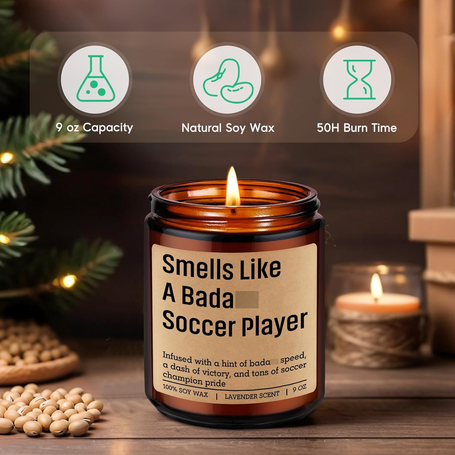 Candle - Soccer Gifts For Men, Women - Soccer Accessories Stuff For Girls, Boys- Funny Sports Gifts For Football Players, Lovers - Senior Night, Valentines, Birthday Ideas For Football Fan, Dad
