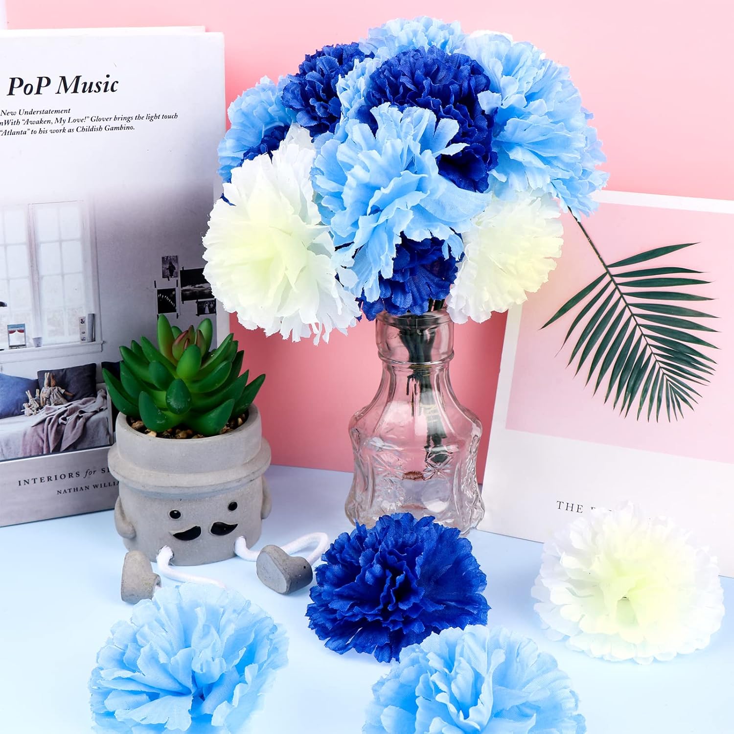 120 Pack Artificial Carnations With Stems Leaves Eternal Blossom Silk Carnation Flower Artificial Pom Pom Mini Hydrangea Birthday 9J3S5W2Yr19 0