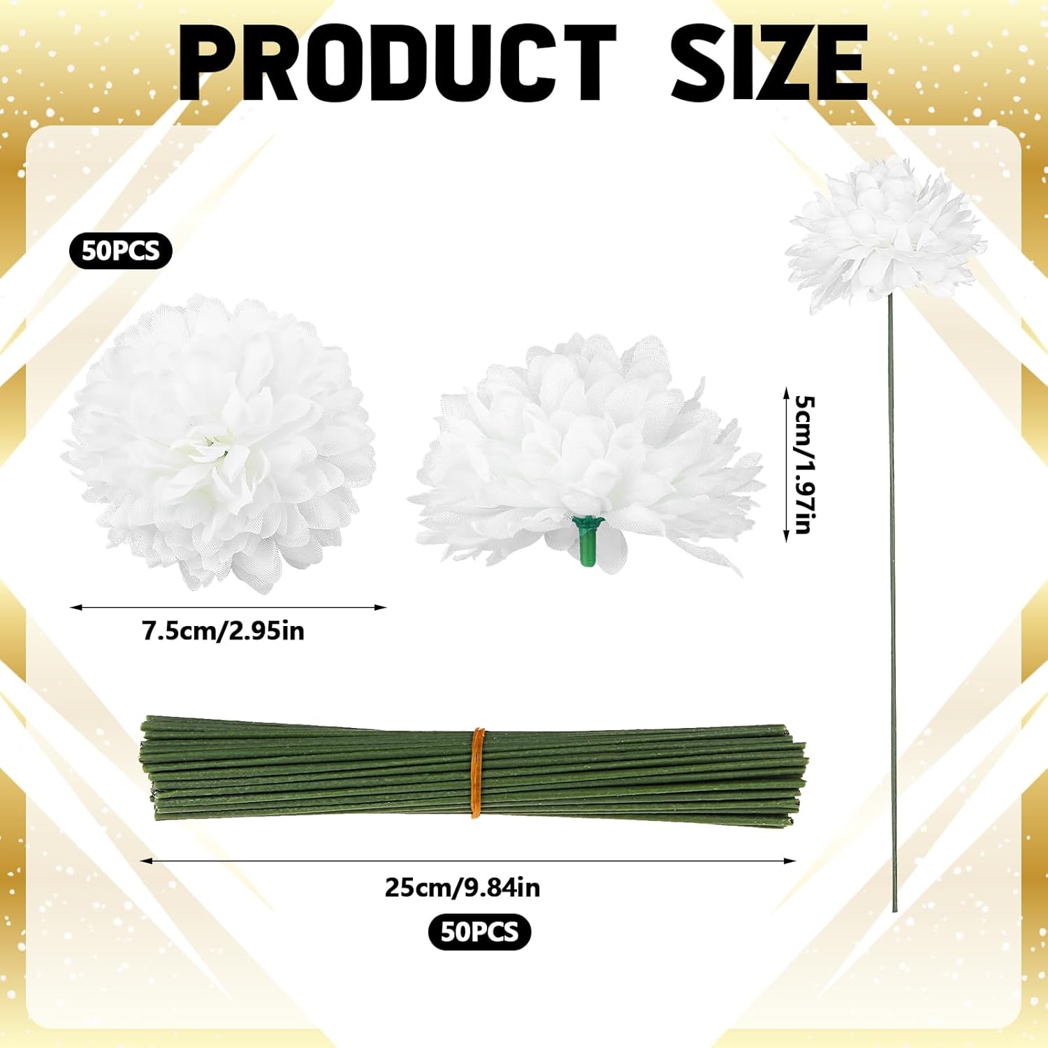 50Pcs Artificial Chrysanthemums Heads Ball Flowers Homecoming Mum Flower Bulk 2.9'' Silk Mum Supplies Artificial Homecoming Mum Supplies White Tissue Hanging Paper Pom-Poms For Party Wedding Home (50)