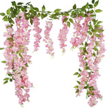2 Pcs Wisteria Hanging Flowers Wisteria Flowers Vine Garland Wedding Arch Decoration Pink Artificial Wisteria Vines Hanging Flower Vines Silk For Party Garden Home Table Backdrop 6 Feet