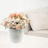 Artificial Flower Arrangements With Polyresin Vase 11’’ Height, Champagne Silk Hydrangea Flower Combination In White Plant Pot Table Centerpieces For Home Decoration