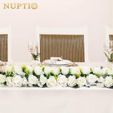Artificial Flower Centerpieces For Tables - 2 Pcs White Flowers 19.6In Long Fake Roses Arrangements - Silk Faux Floral Arrangement For Wedding Party Dining Table Centerpiece Decorations