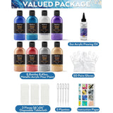 8 Colors 8.45Oz Metallic Acrylic Pour Paint Supplies Kit, Large Volume Ready To Pour Premixed High Flow Pouring Paint Set With Silicone Pouring Oil, Gloves, Instructions For Beginner Diy