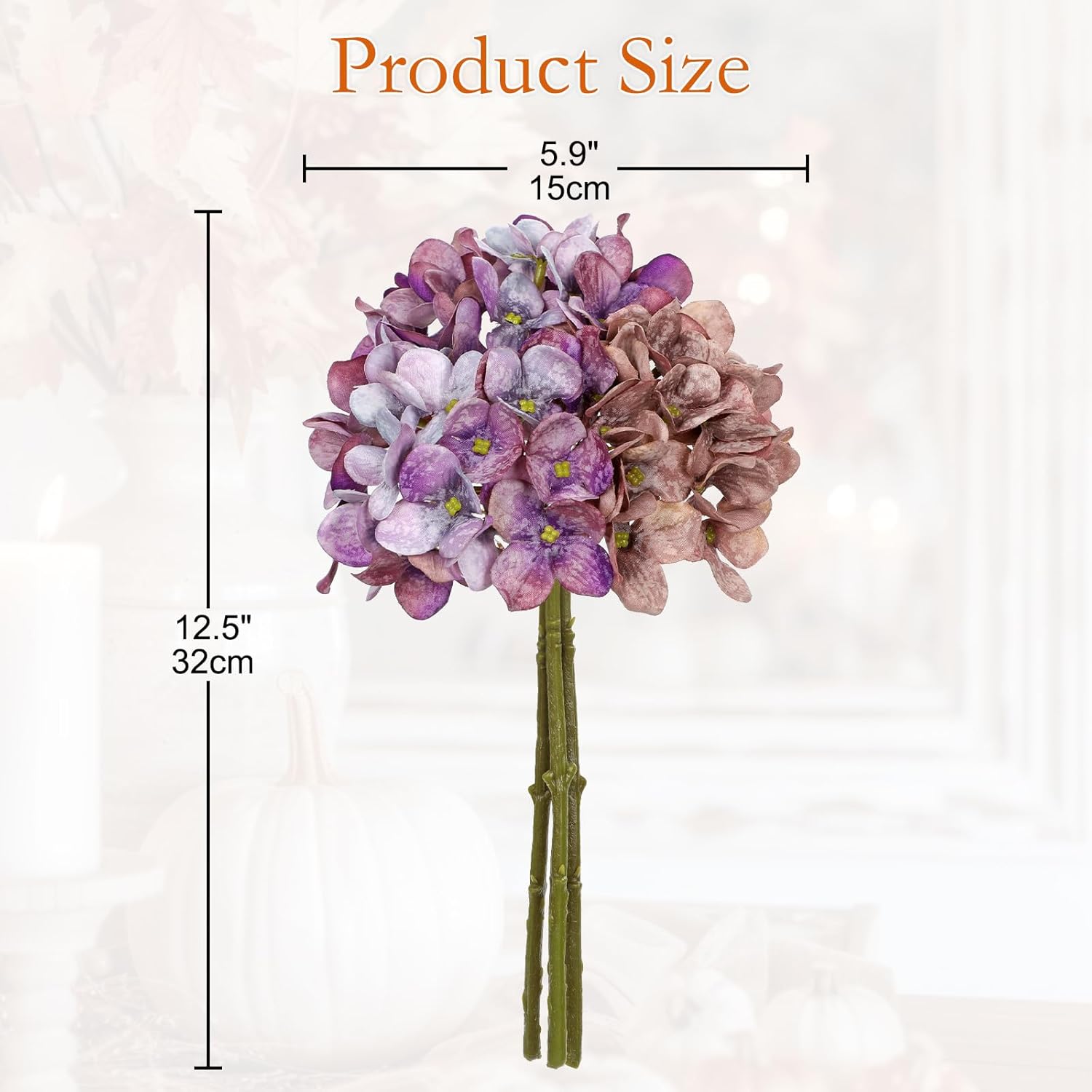 9 Pcs Fall Hydrangea Artificial Flowers For Decoration, Fall Artificial Flowers Floral Stems For Centerpieces, 12.5" Falls Silk Flower Fake Flower Bouquet For Autumn Farmhouse Wedding Decor, Purple