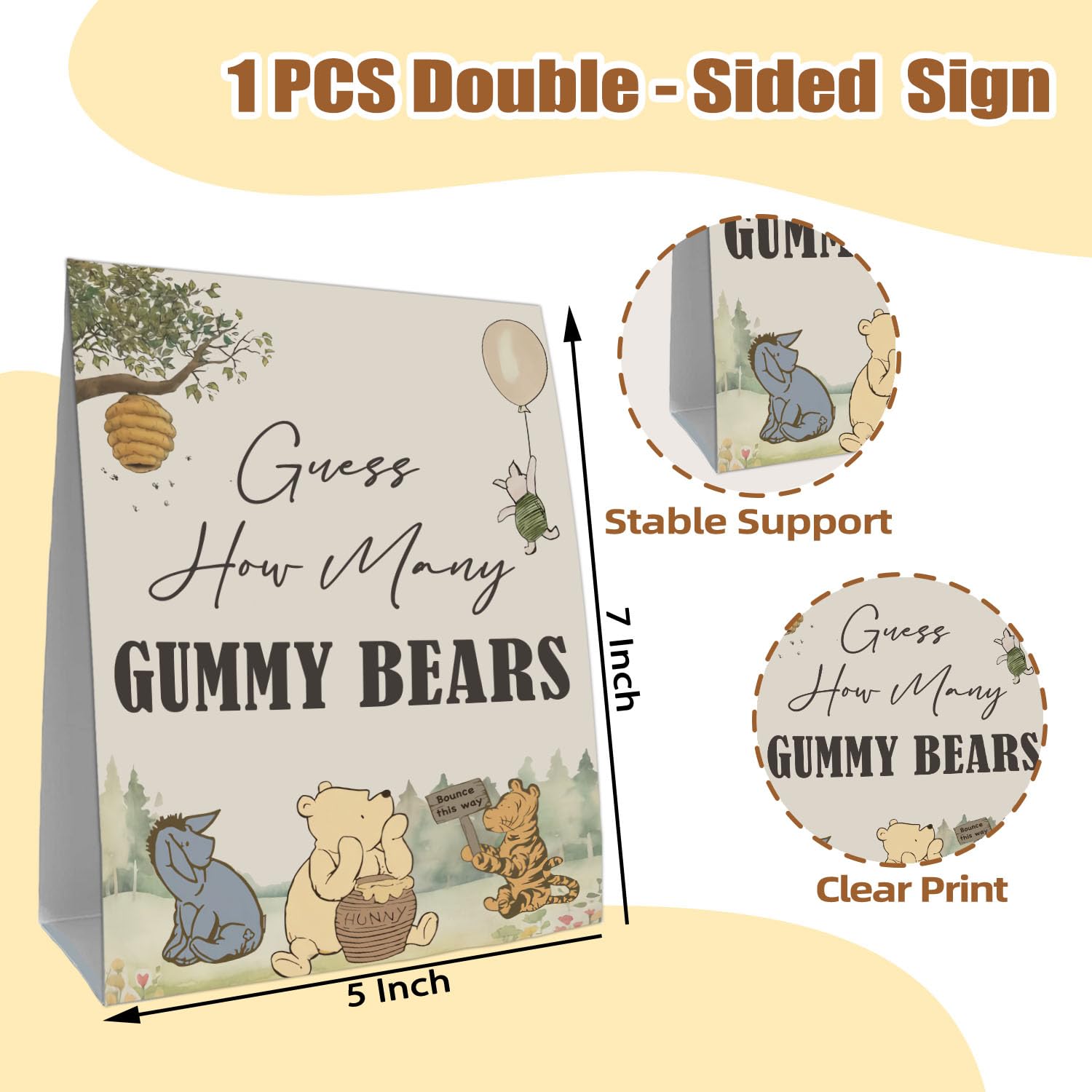 The Pooh Baby Shower Games Card, Included 1 Guess How Many Gummy Bears Sign And 30 Winnie Guessing Cards, Winnie Baby Shower Game For Boys Girls, Birthday Party Supplies 5 * 7In