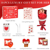 10-Piece Luxury Valentine'S Day Gift Box For Her | Ultimate Romantic Set With Insulated Tumbler, Scented Candle, And Rose Bouquet
