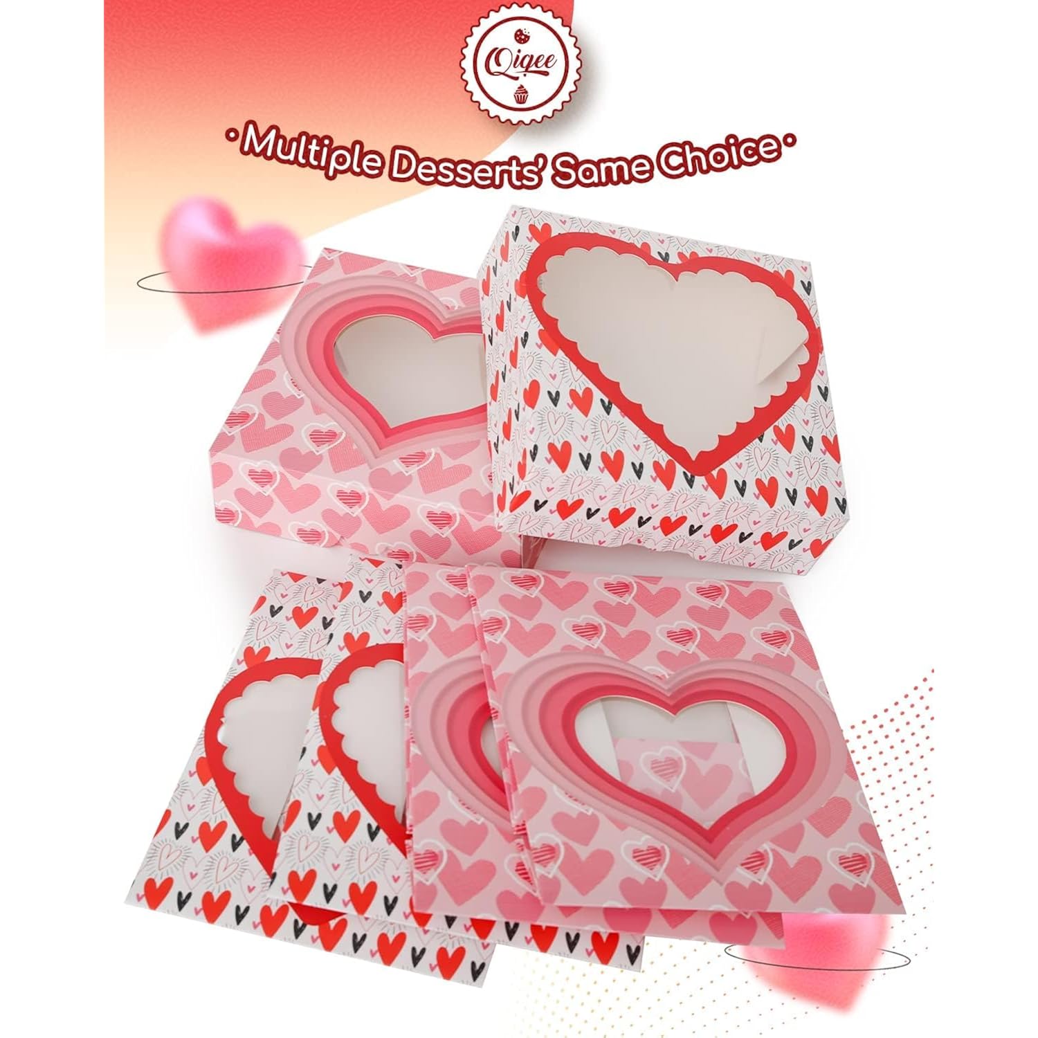 Auto-Pop Up Valentine Pastry Box With Window 8X8X2.5 Inch Donut Pie Boxes 12Pcs Bakery Box For Valentine''S Day