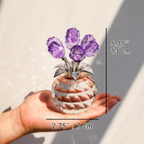 Crystal Rose Figurines Gifts For Women Valentine'S Day, Glass Floral Ornament For Mother'S Day Birthday Christmas Amethyst Collectible Rose Flowers Anniversary Floral Presents For Her (Purple)