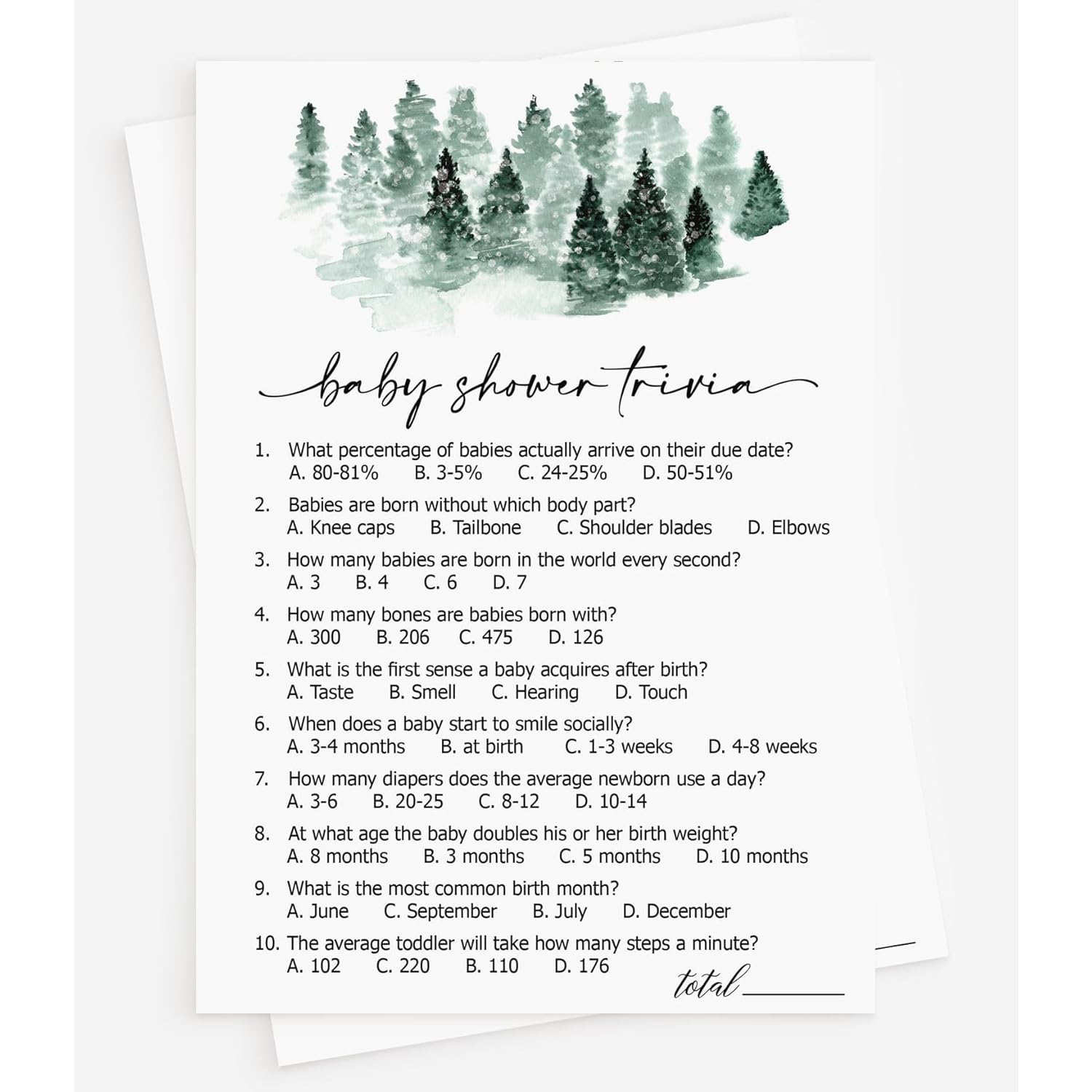 50 Baby Shower Trivia (50-Cards) Fun Game Activity, Gender Neutral Boy Or Girl, Baby It’S Cold Outside Winter Wonderland Forest Decorations