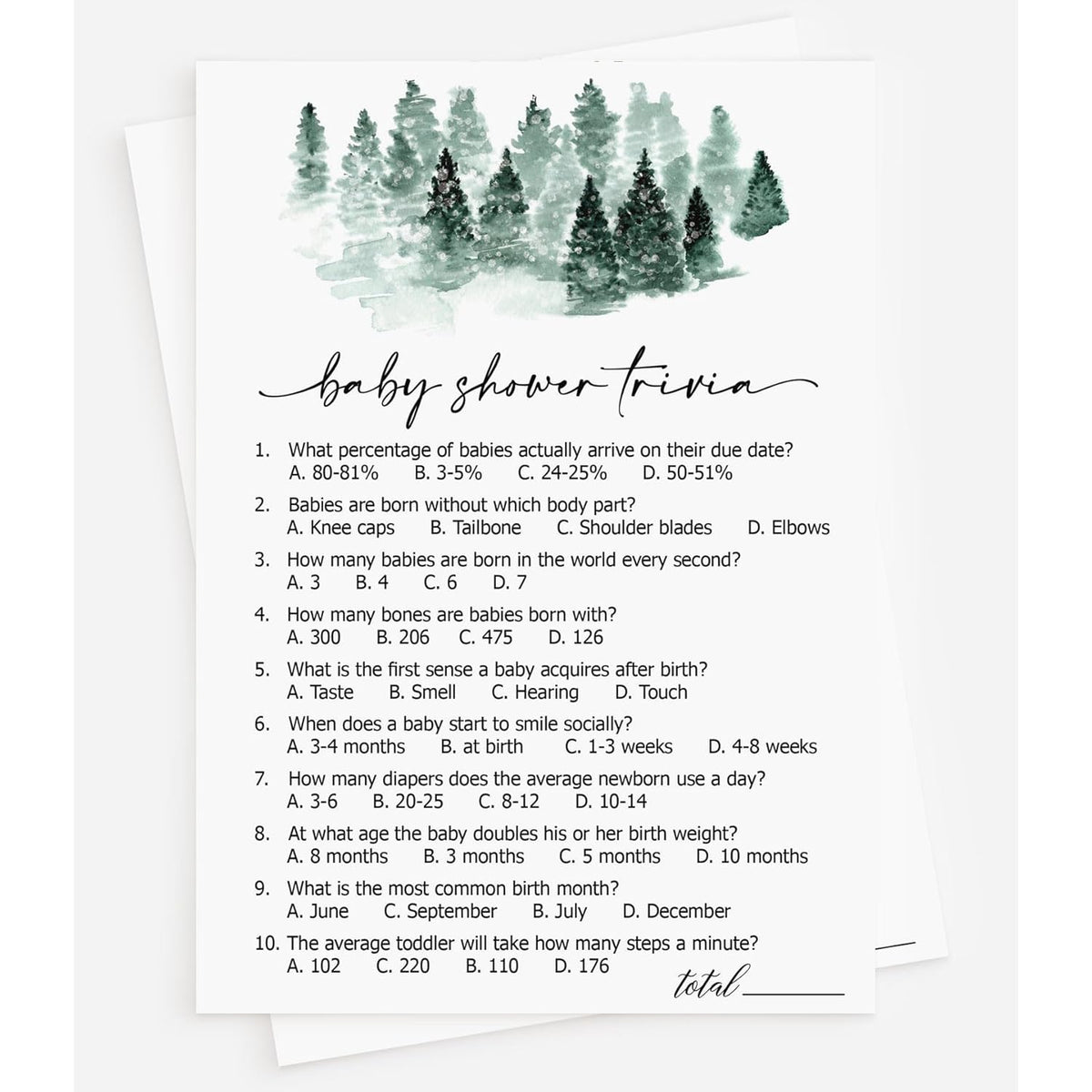 50 Baby Shower Trivia (50-Cards) Fun Game Activity, Gender Neutral Boy Or Girl, Baby It’S Cold Outside Winter Wonderland Forest Decorations