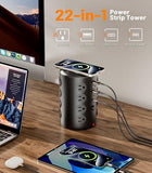 Power Strip Tower 16 Outlets 5 USB Ports 15W Wireless Charger 6FT Cord Black