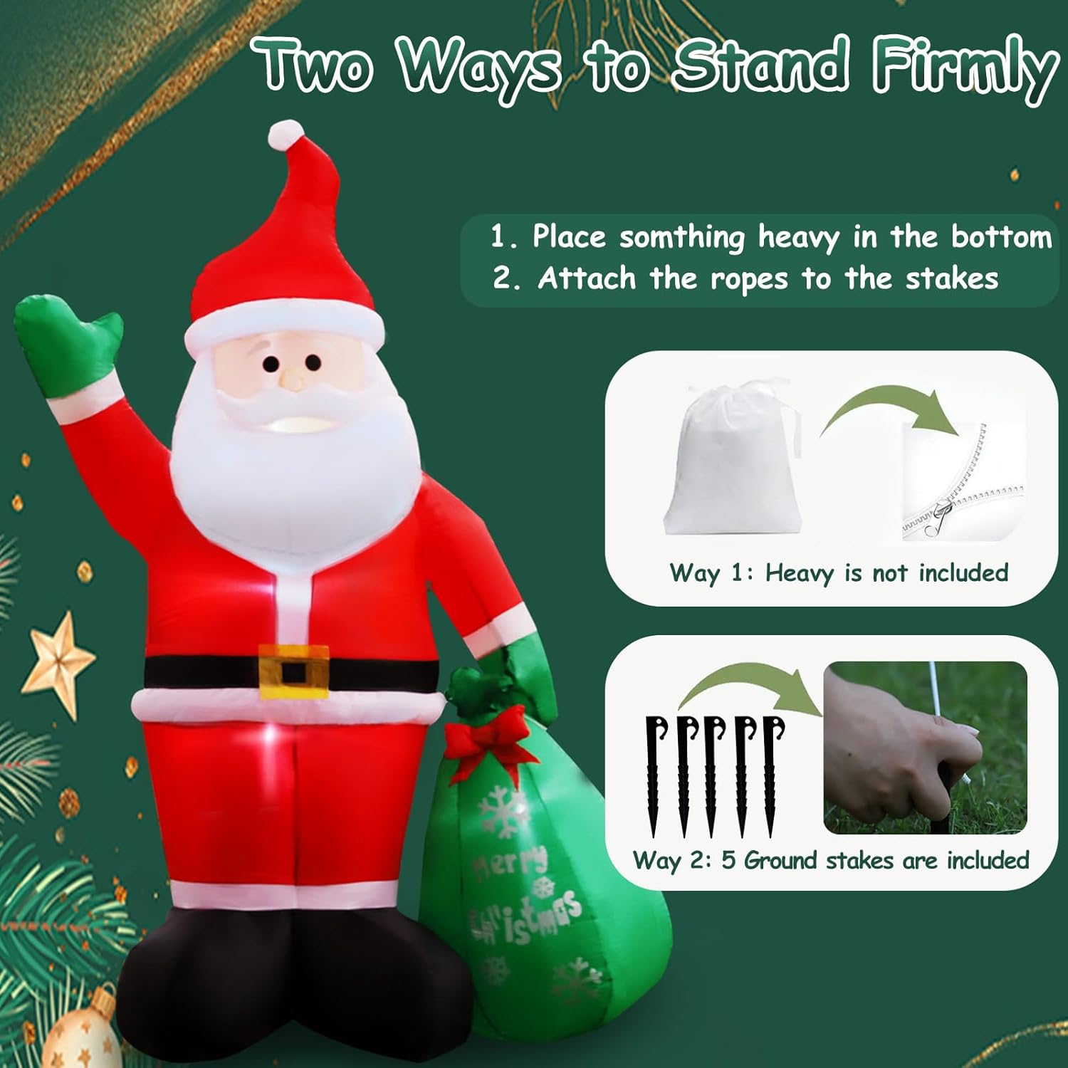 8Ft Christmas Inflatables Santa Claus With Gifts Bag Inflatable Christmas Outdoor Decoration Ip44 Xmas Blow Up Santa Cla