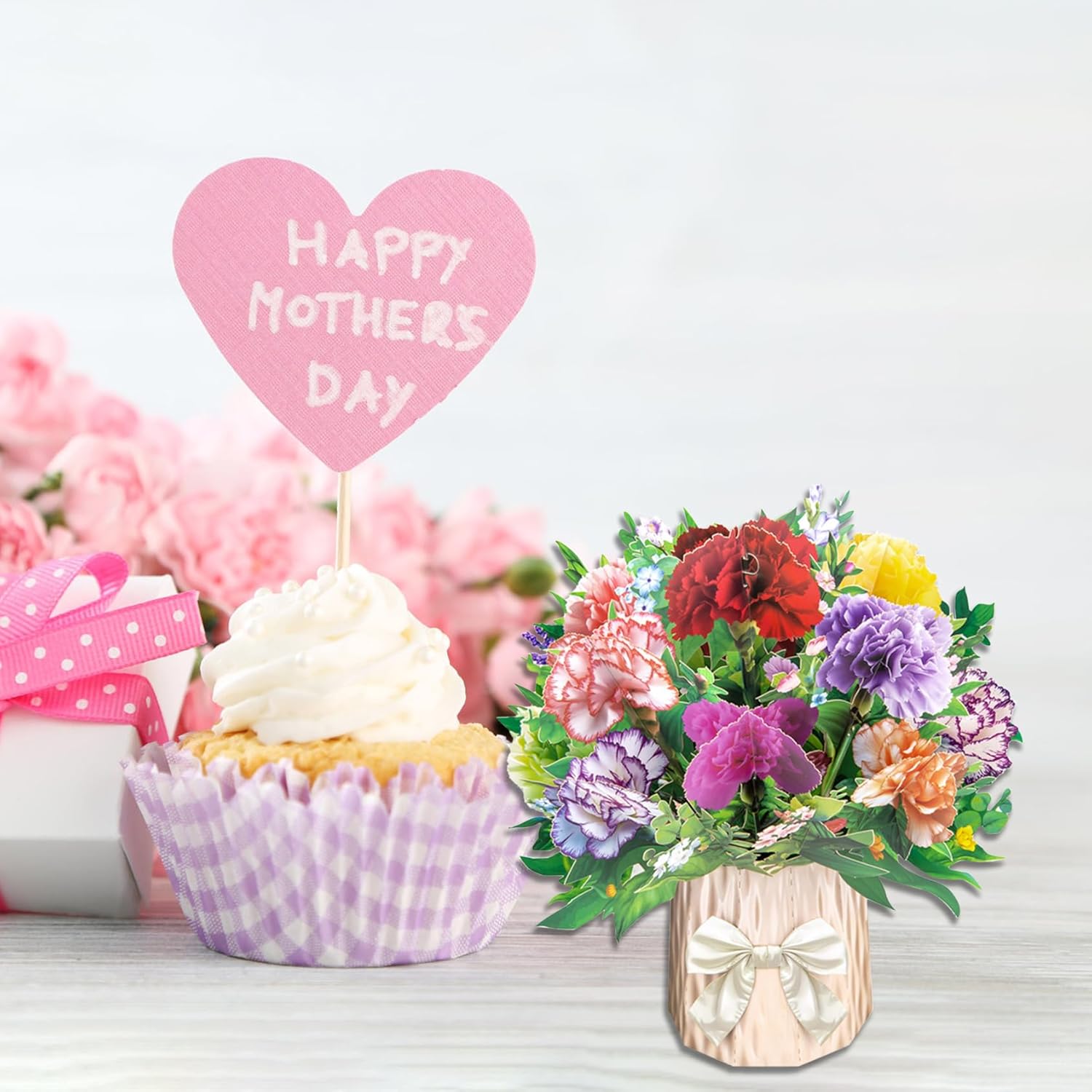 Pop Up Flower Bouquet Card, Carnation Paper Bouquet, 12 Inch 3D Pop Up Birthday Cards,Thank You Cards,Anniversary Card,Greeting Cards For Women Mom Girls,Blank Notecard And Envelope