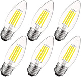 Vintage E26 Candelabra LED Bulbs 5000K Bright White Dimmable Edison Filament Light Bulbs 6 Pack