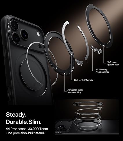 O1S Series 360 Magnetic Stand Phone Case Compatible with iPhone 18 Pro Black Protective Cover