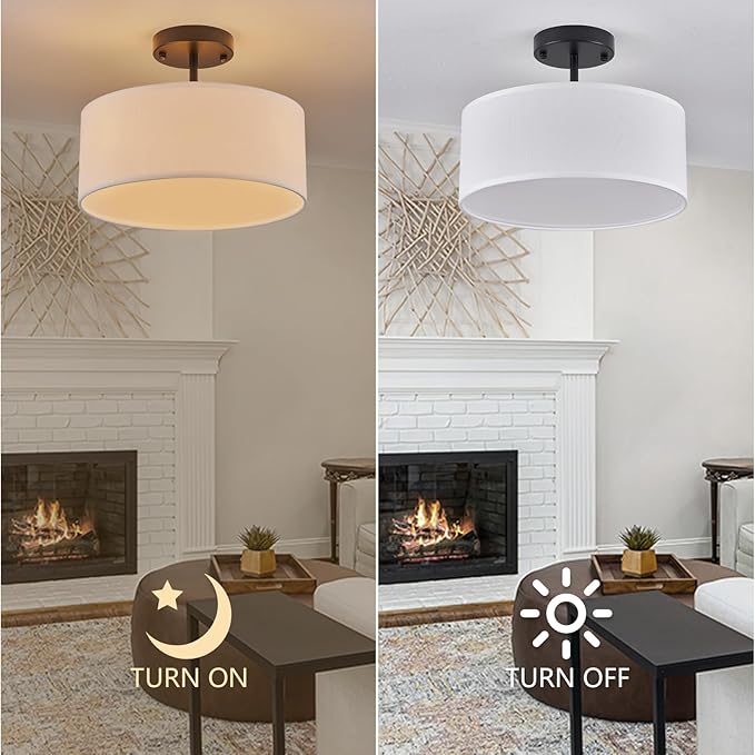 13 Inch Black Semi Flush Mount Ceiling Light Modern 3 Light Fixture