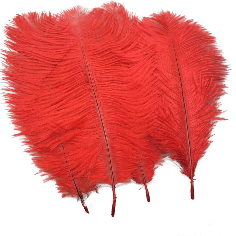 13.5"-15.5" Ostrich Feather Plume Decoration Diy Craft Pack Of 10 (Red)