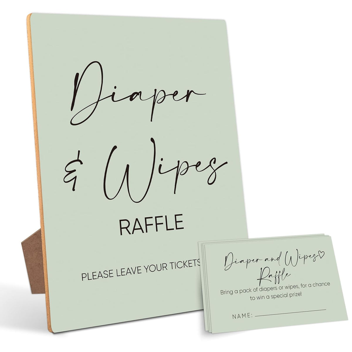 Diaper And Wipes Raffle Baby Shower Games,Baby Shower Decorations,Baby Shower Signs,Gender Reveal Decorations,Baby Shower Bingo,1 Wooden Play Sign With Stand And 50 Raffle Tickets Set ?Green12?